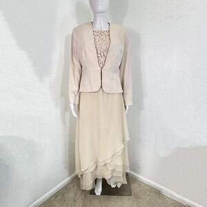 Vtg Sz 6 Daymor Couture Lace Maxi Tiered Chiffon Skirt Jacket Peach Blush Easter